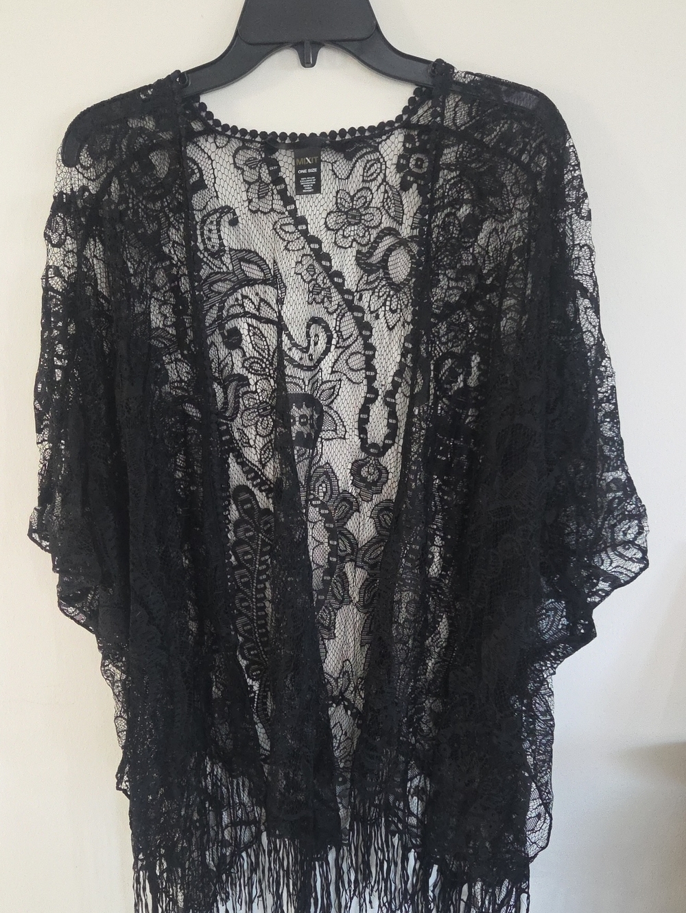 Mixit Black Lace Fringe Kimono Shrug